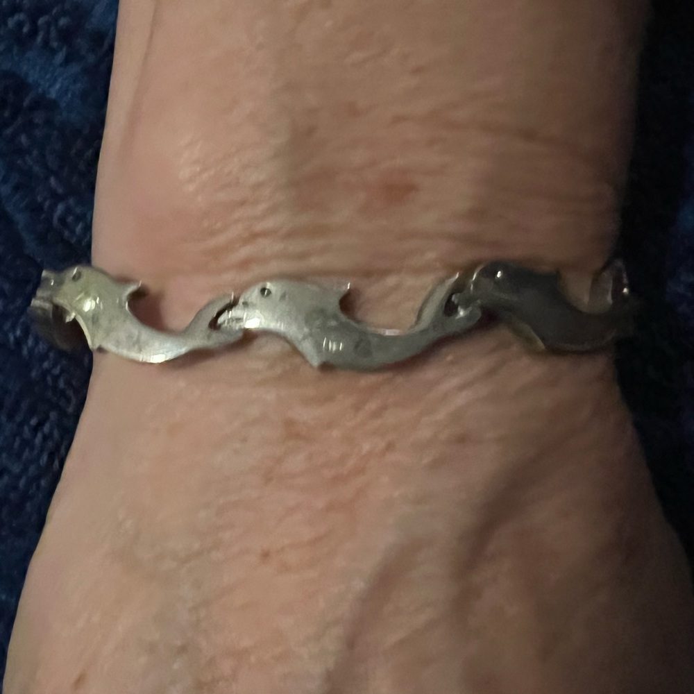 925 Sterling Silver Dolphin Link Bracelet - Silver vintage estate lot